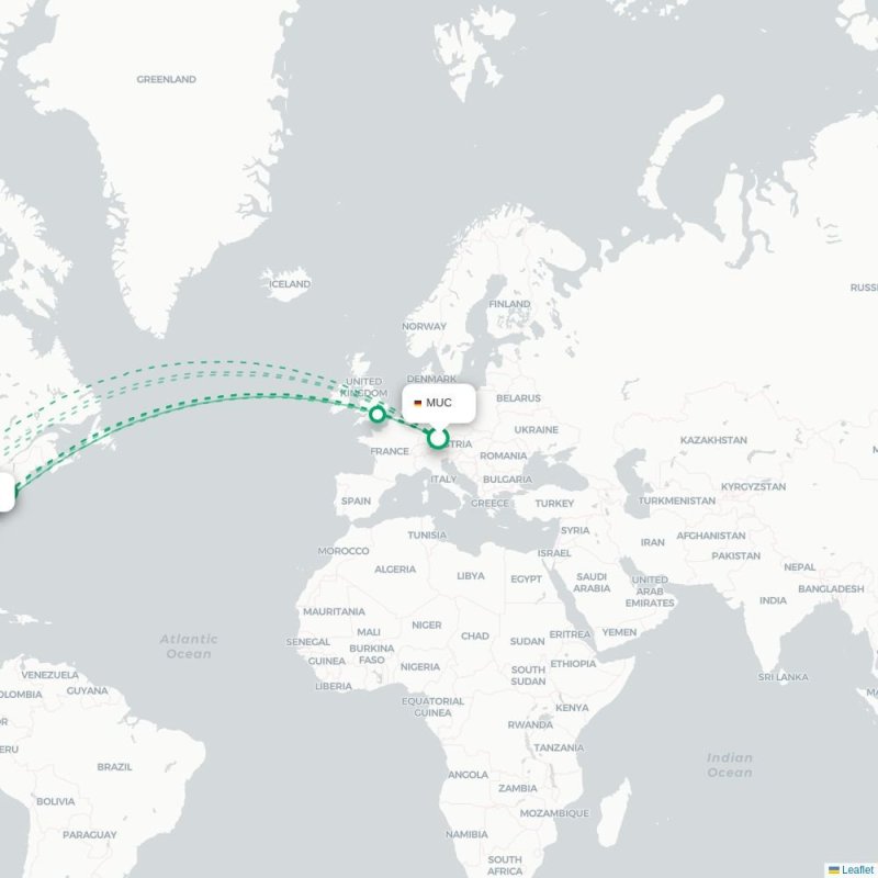 MUC - CLT route map