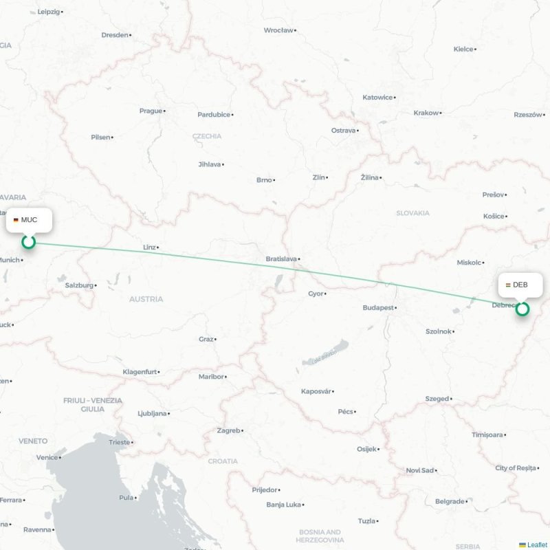 MUC - DEB route map