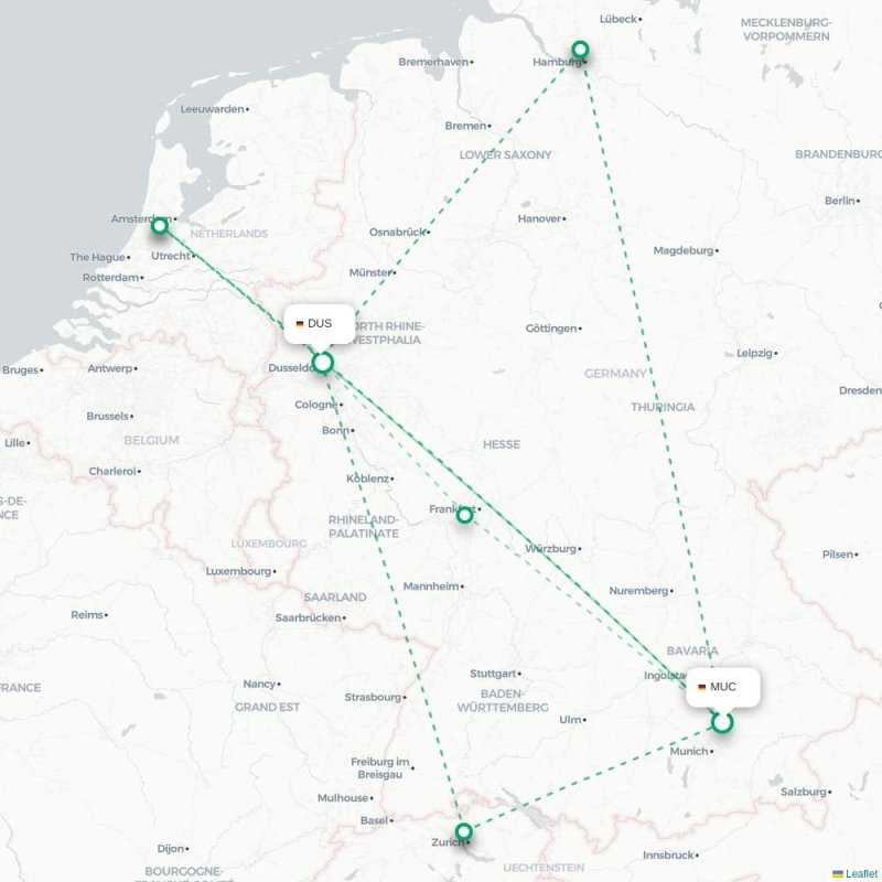 MUC - DUS route map
