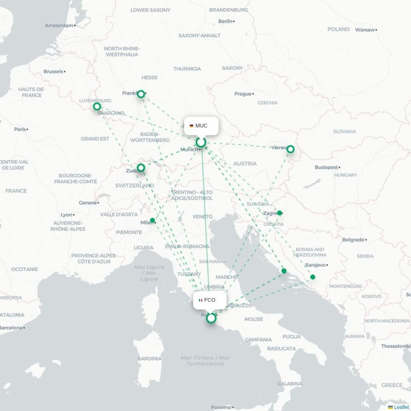 MUC - FCO route map