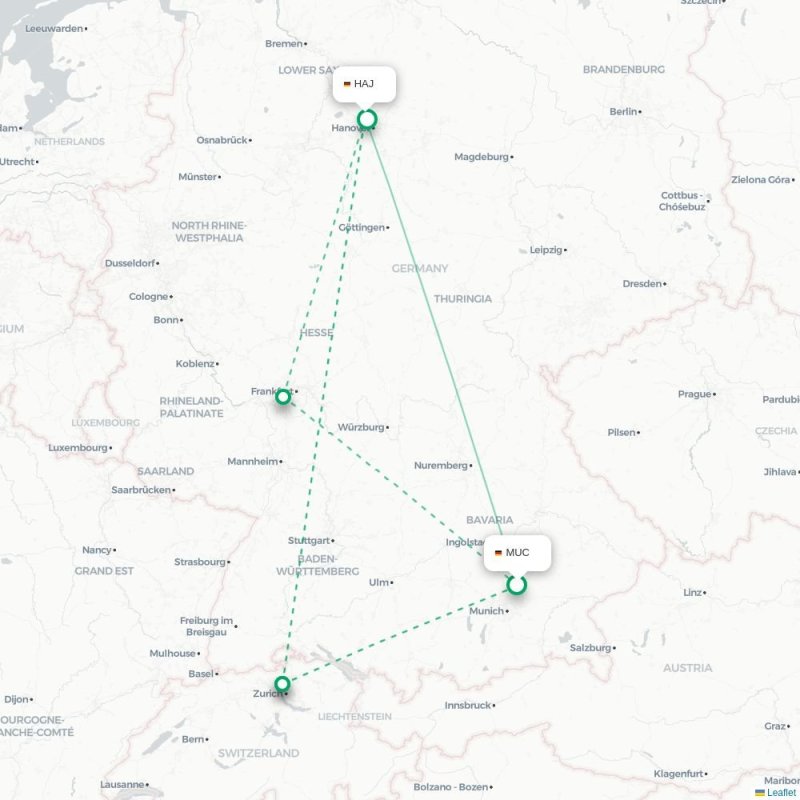 MUC - HAJ route map