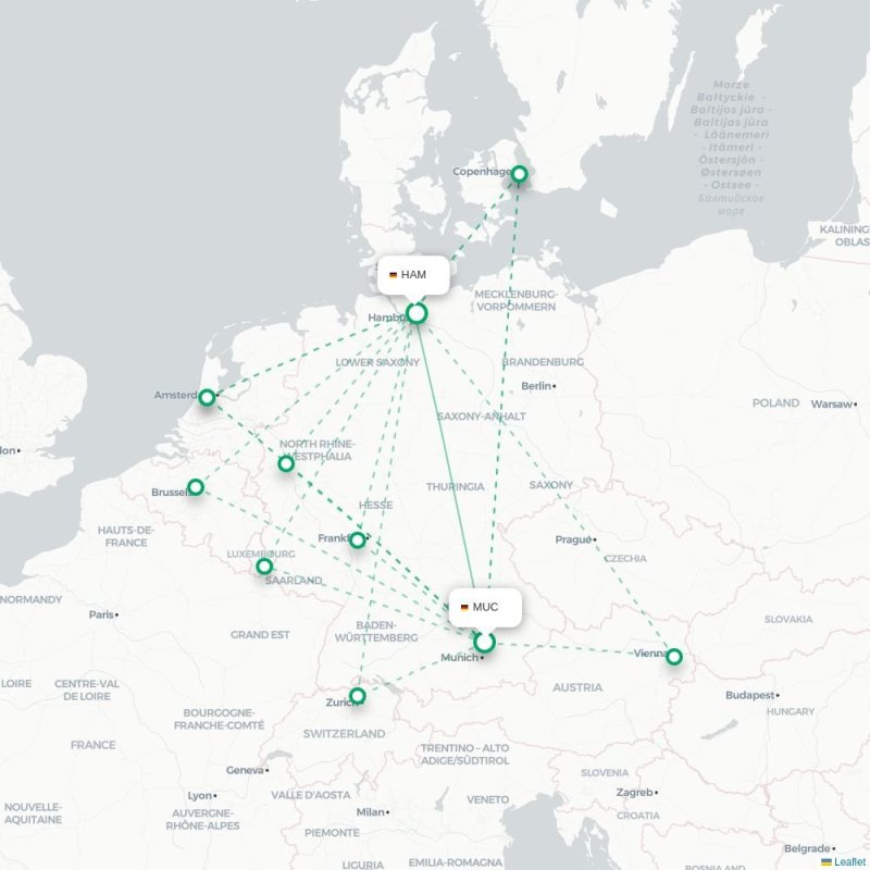 MUC - HAM route map