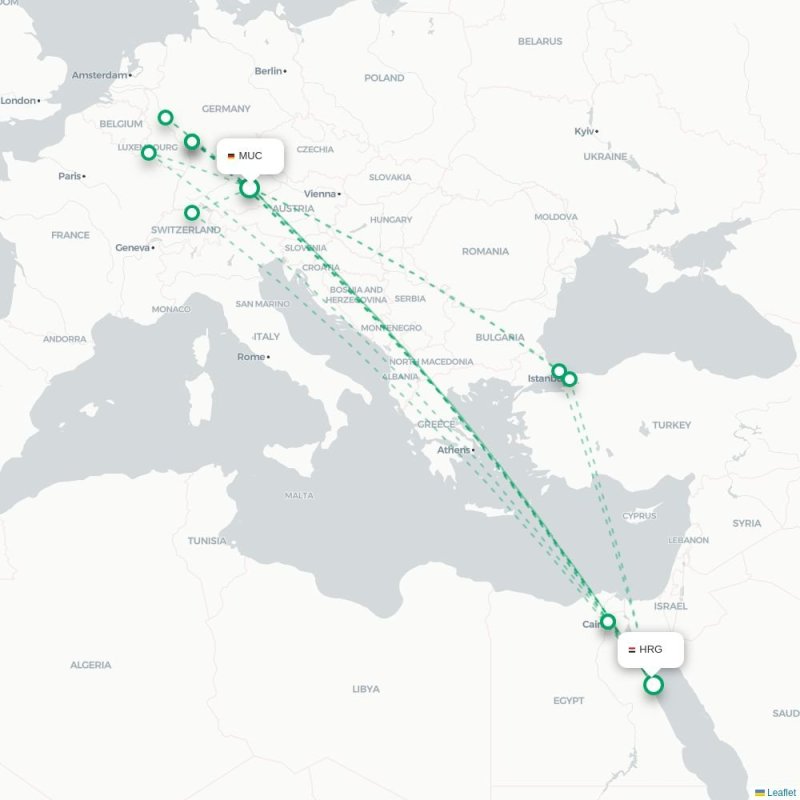 MUC - HRG route map
