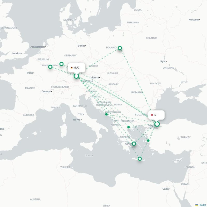 MUC - IST route map