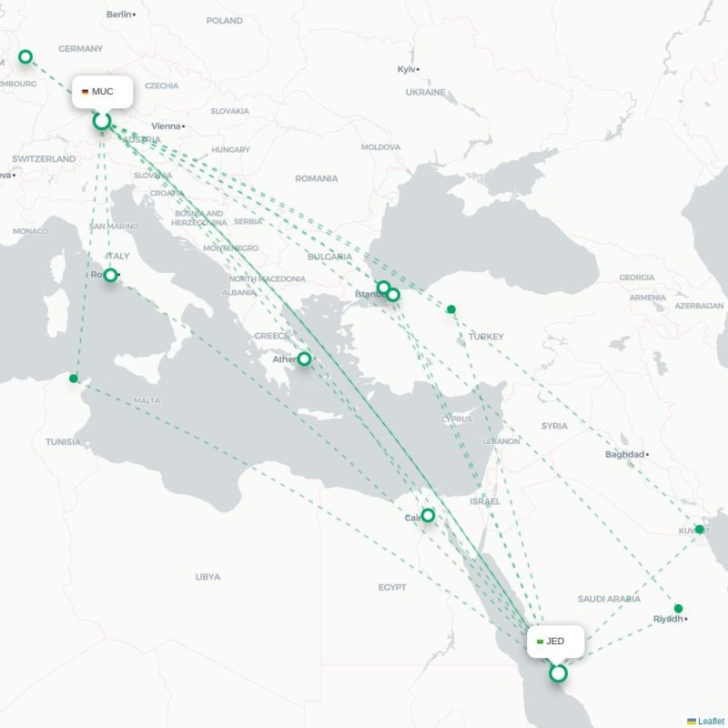 MUC - JED route map