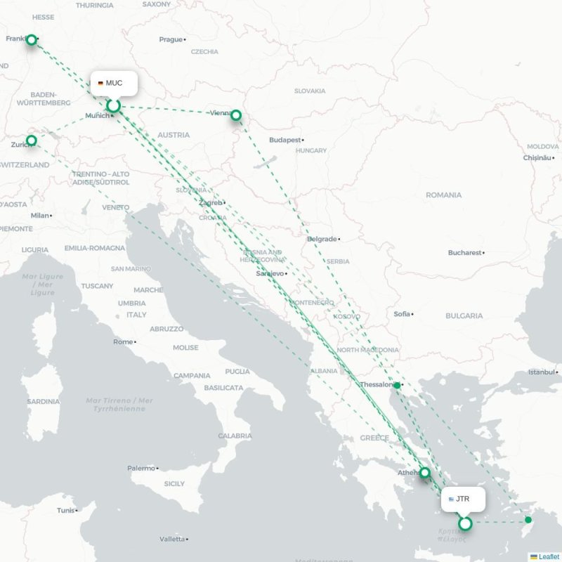 MUC - JTR route map