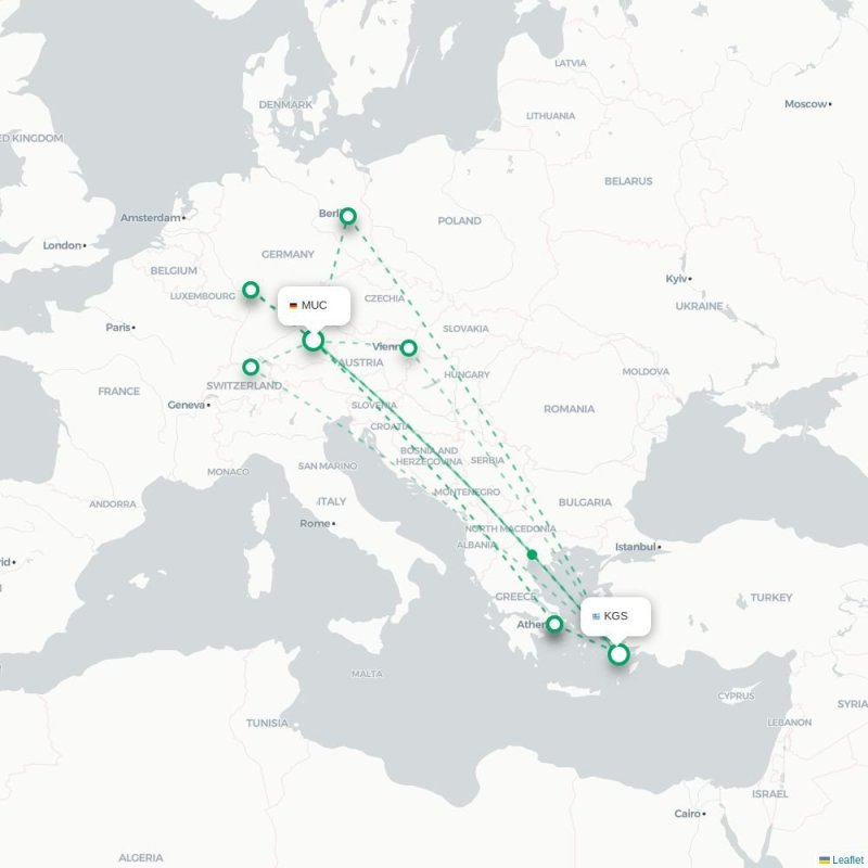 MUC - KGS route map