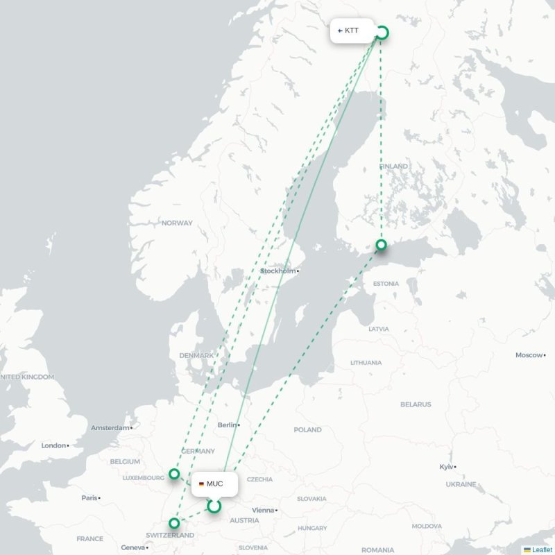 MUC - KTT route map