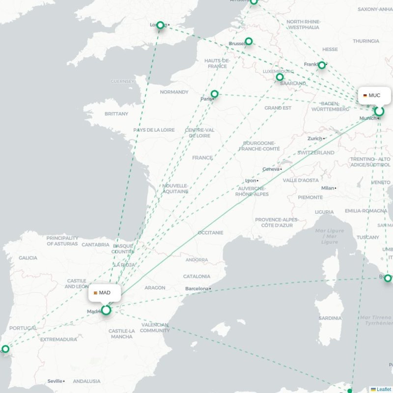 MUC - MAD route map