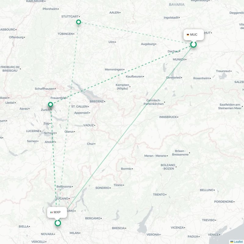 MUC - MXP route map