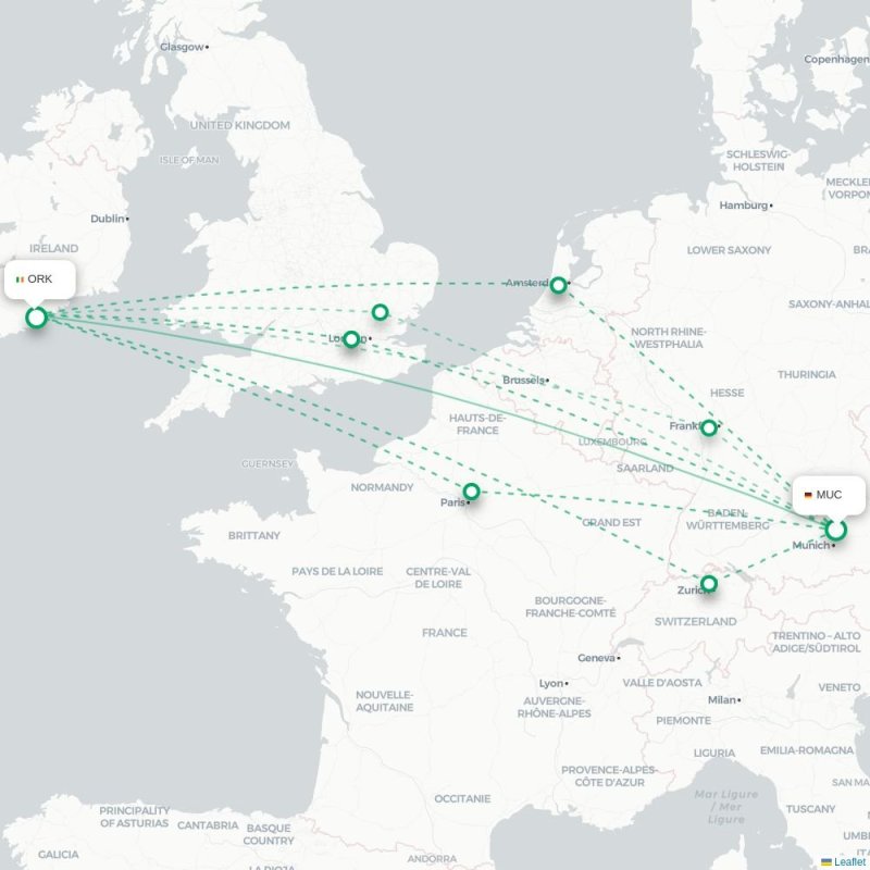MUC - ORK route map