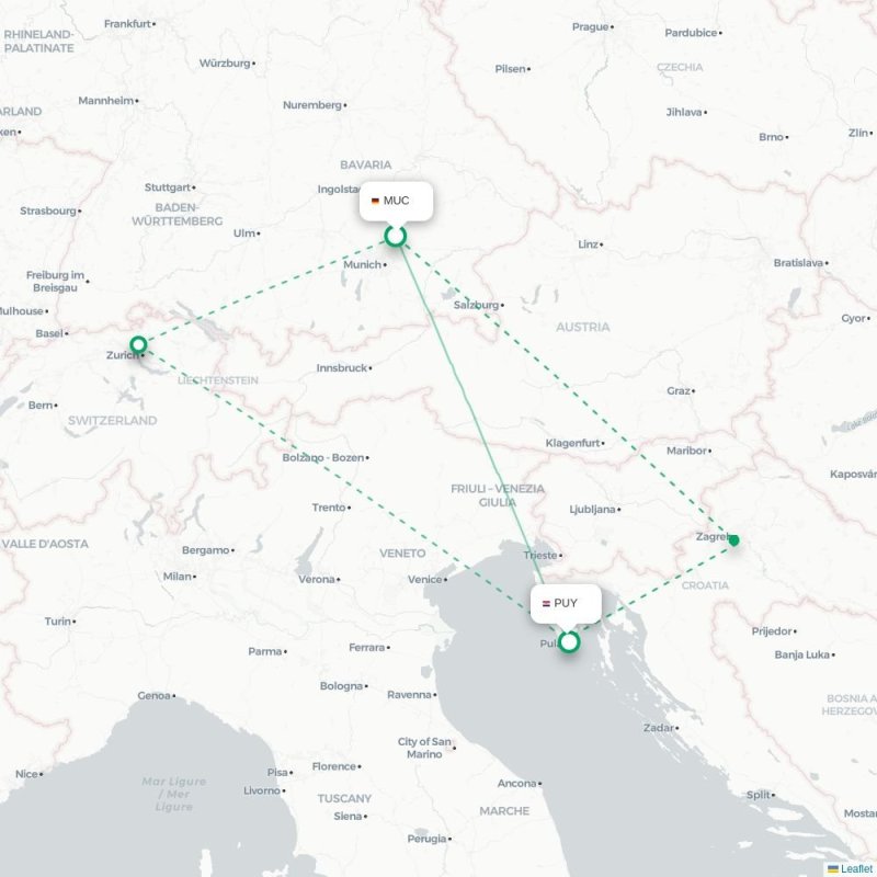 MUC - PUY route map