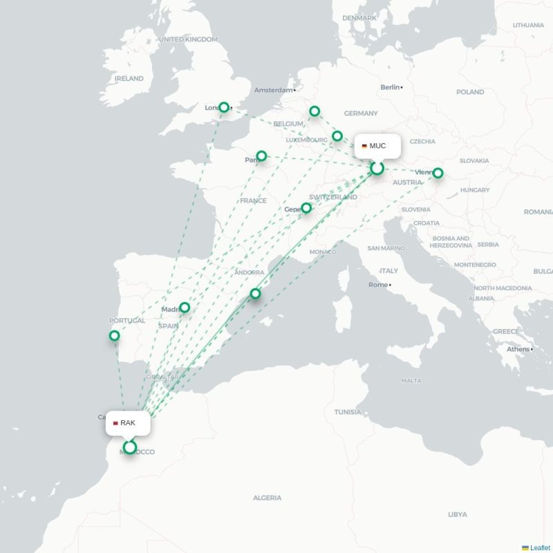 MUC - RAK route map