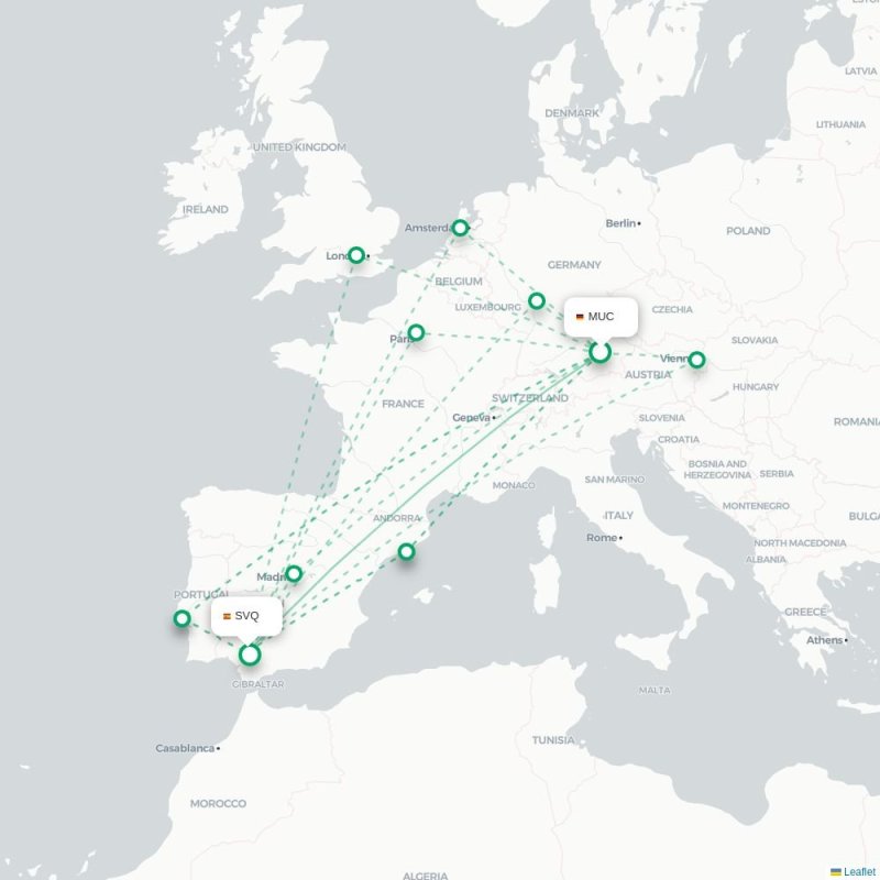 MUC - SVQ route map