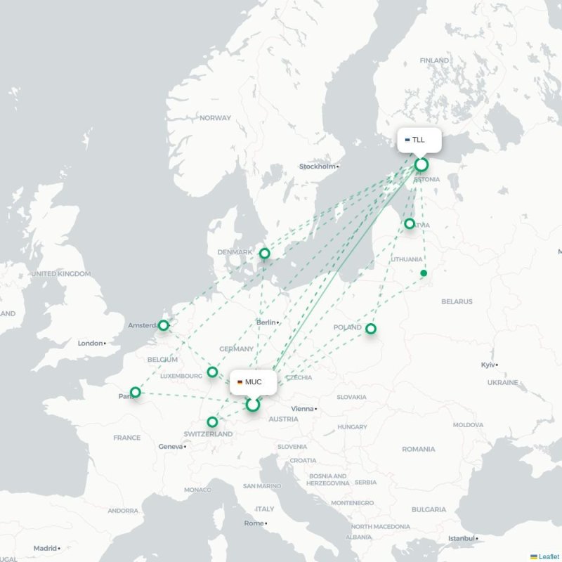 MUC - TLL route map