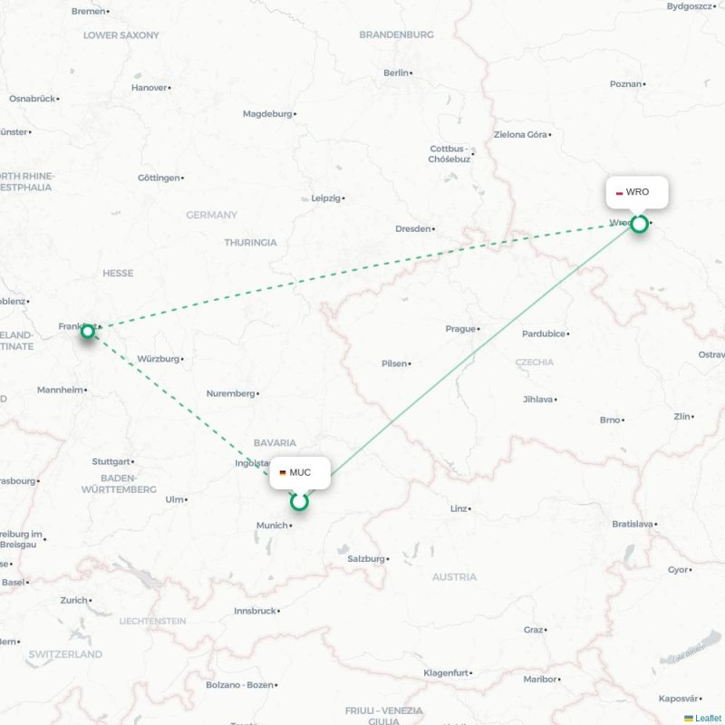 MUC - WRO route map