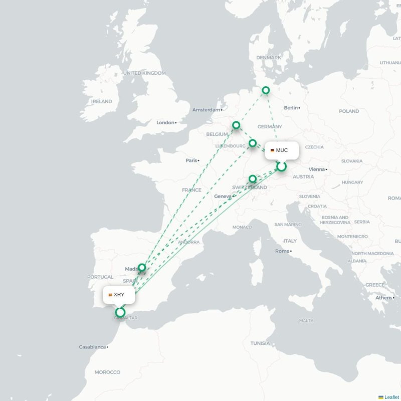 MUC - XRY route map