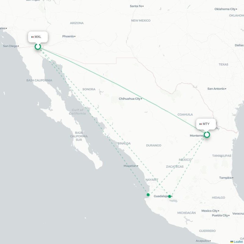 MXL - MTY route map