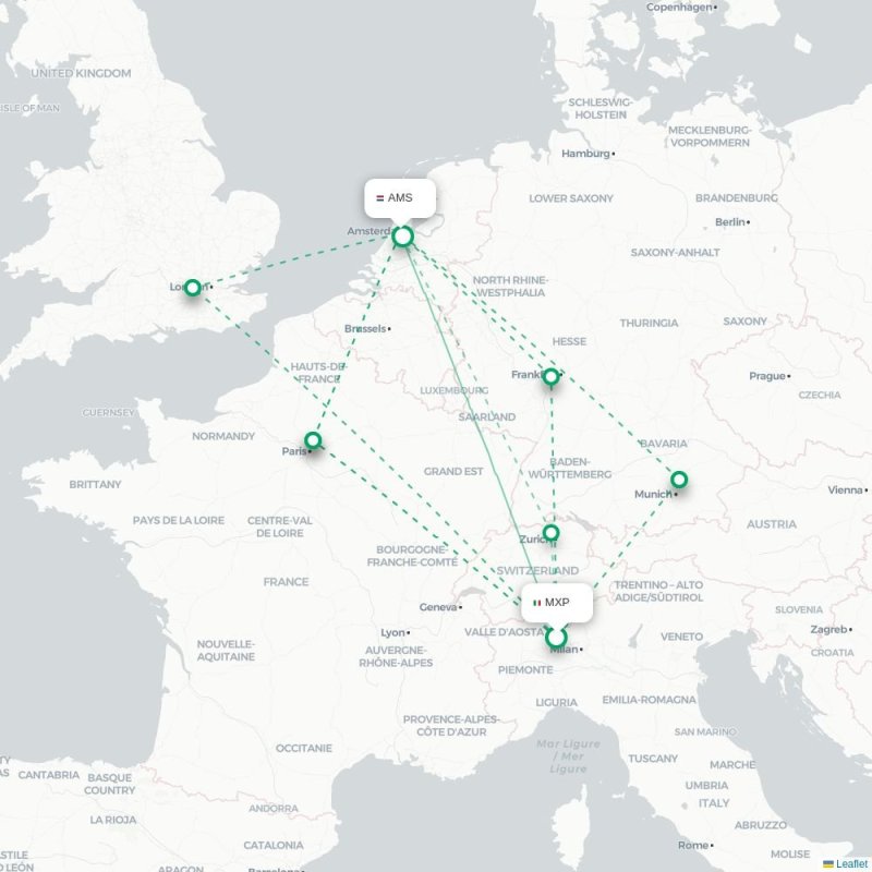 MXP - AMS route map