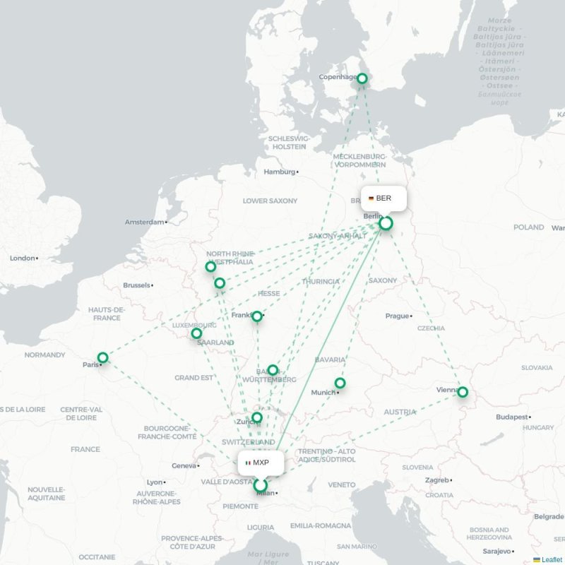 MXP - BER route map
