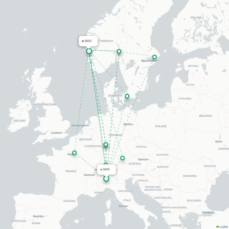 MXP - BGO route map