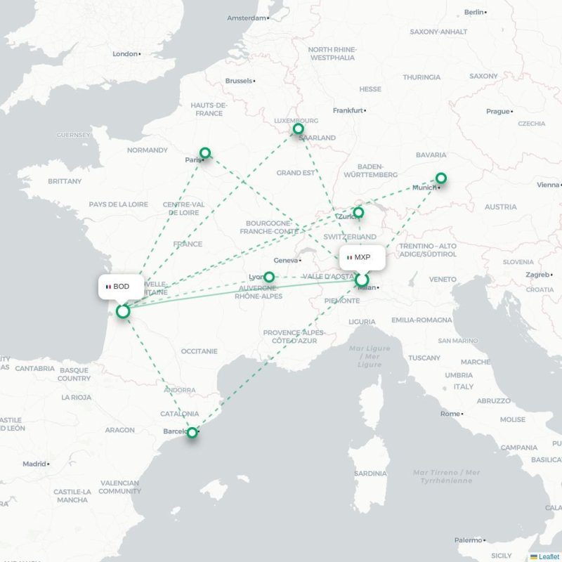 MXP - BOD route map