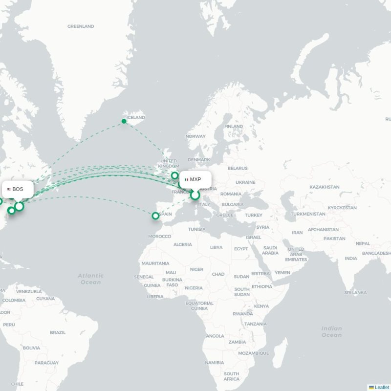 MXP - BOS route map