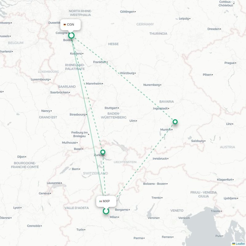 MXP - CGN route map