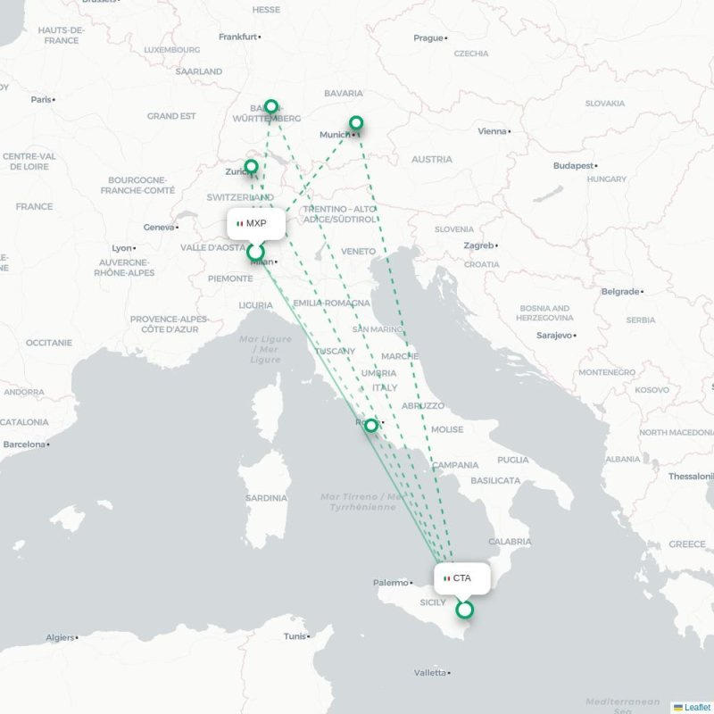 MXP - CTA route map