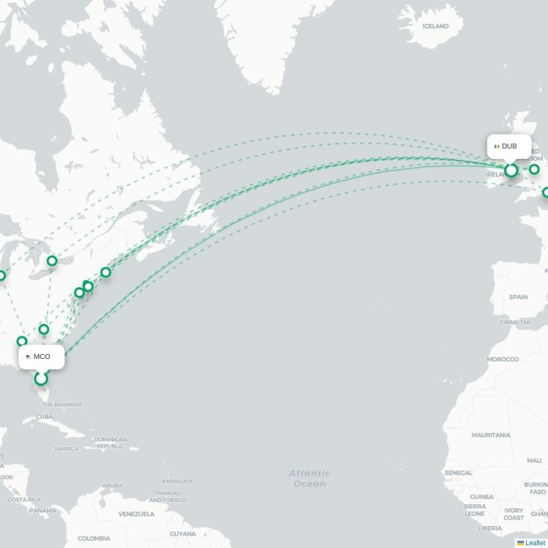 MXP - DUB route map