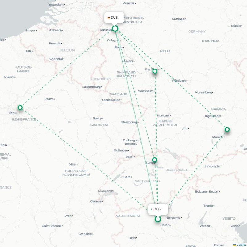 MXP - DUS route map