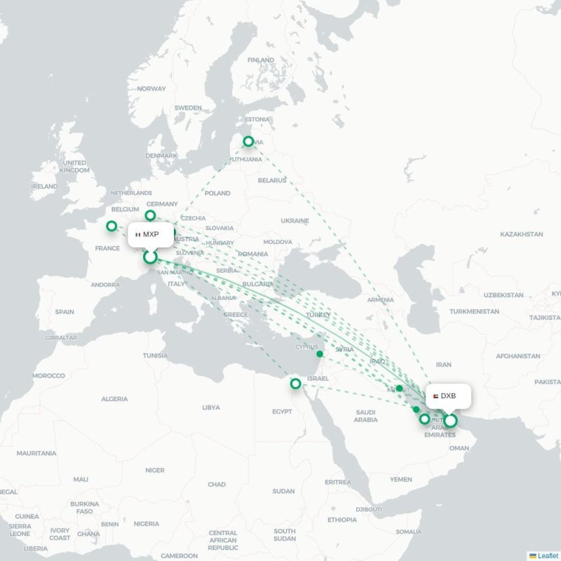 MXP - DXB route map