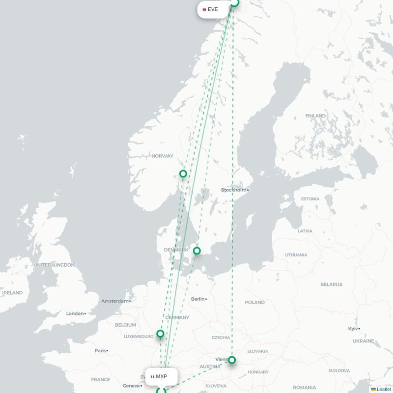 MXP - EVE route map