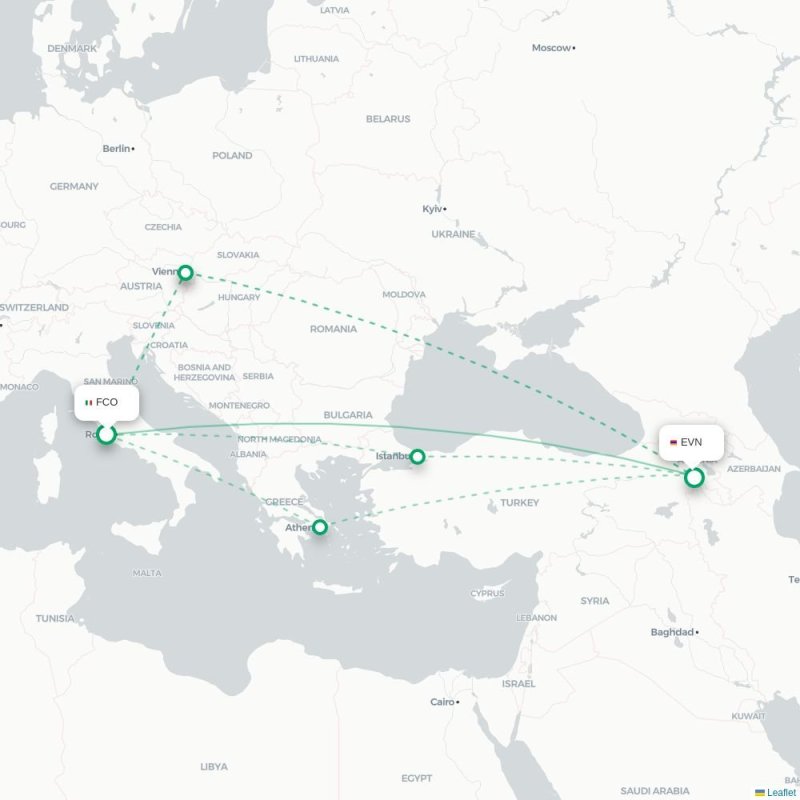 MXP - EVN route map