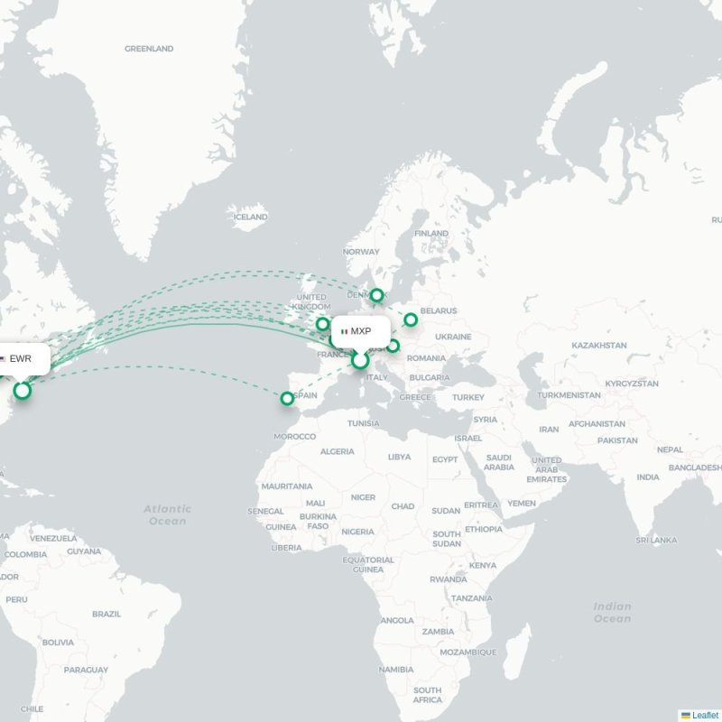 MXP - EWR route map