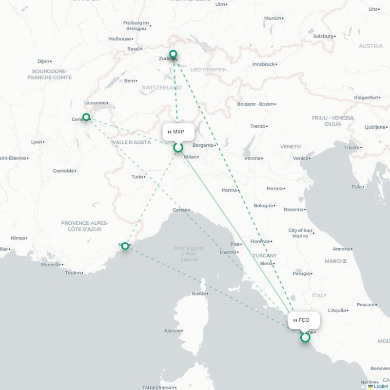 MXP - FCO route map