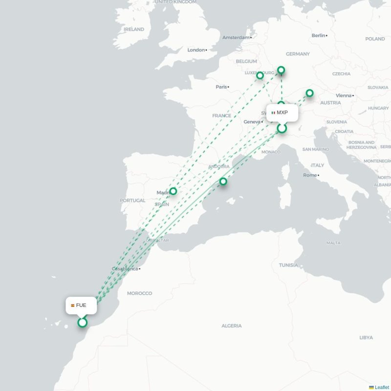 MXP - FUE route map