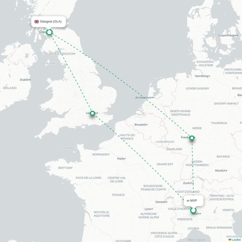 MXP - GLA route map