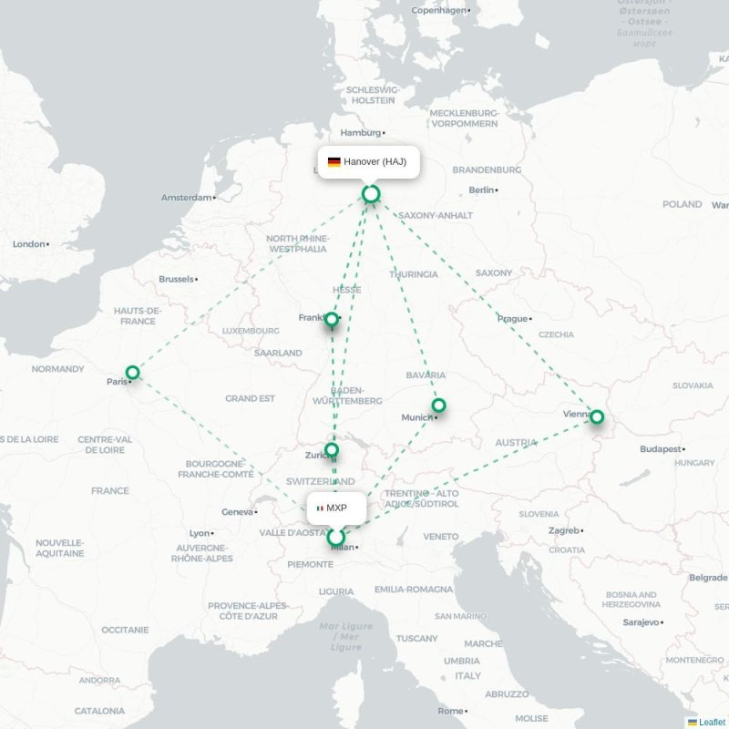 MXP - HAJ route map