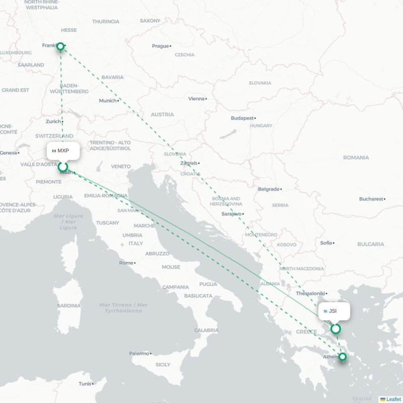 MXP - JSI route map