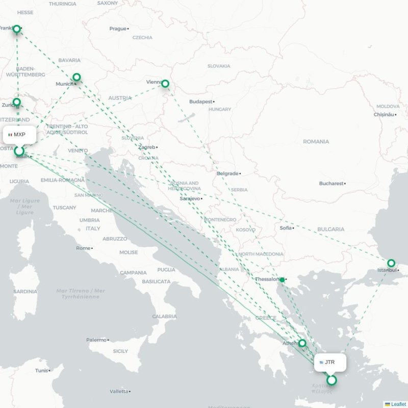 MXP - JTR route map
