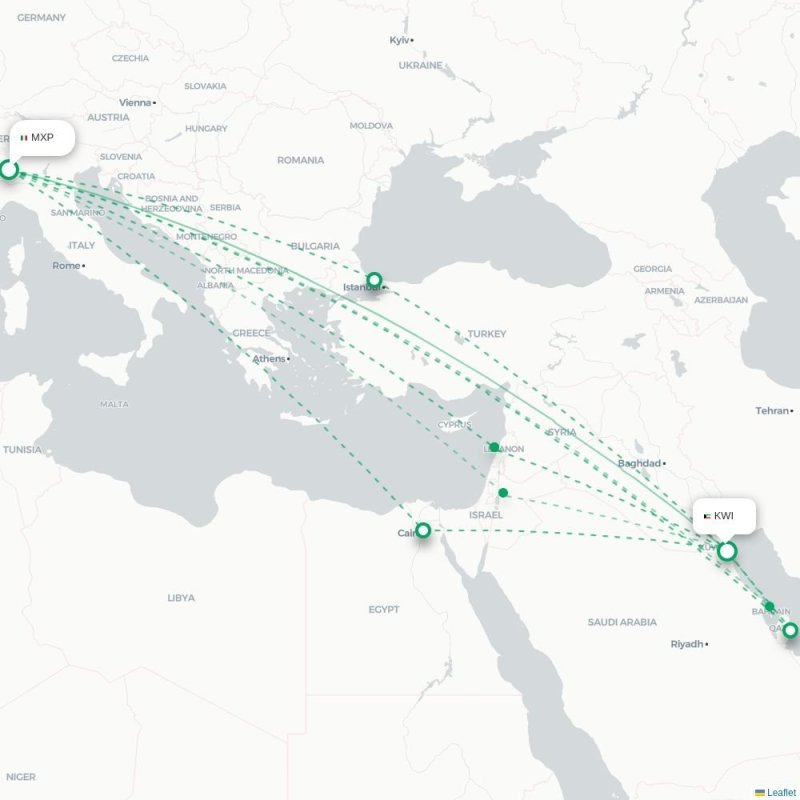 MXP - KWI route map