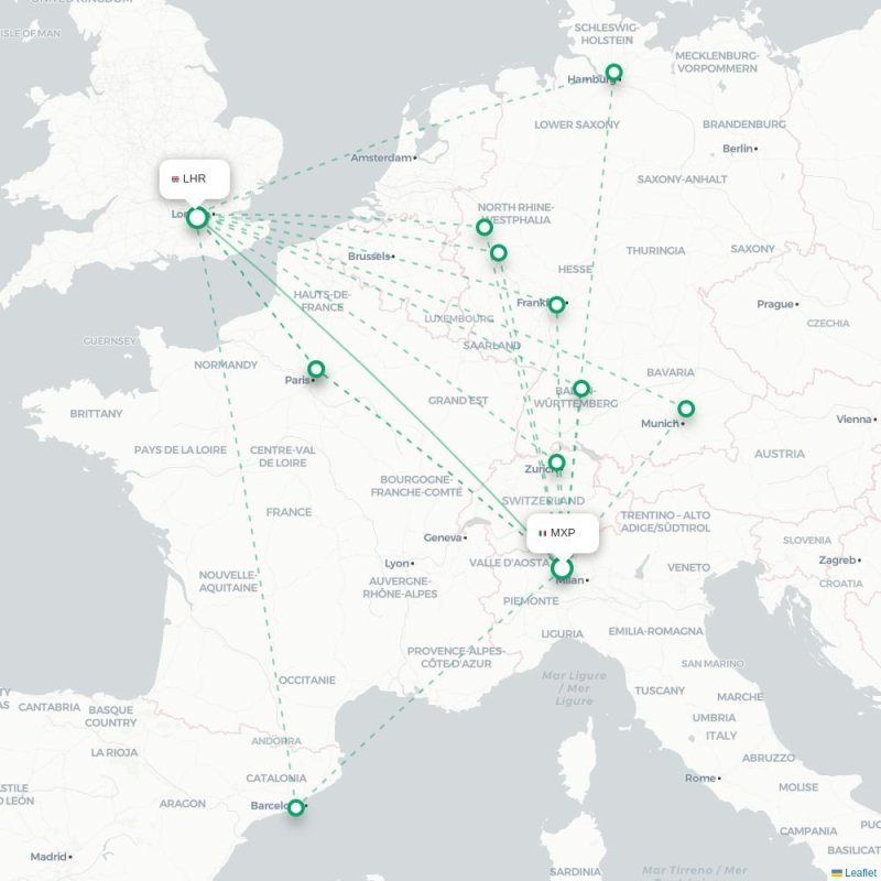 MXP - LHR route map