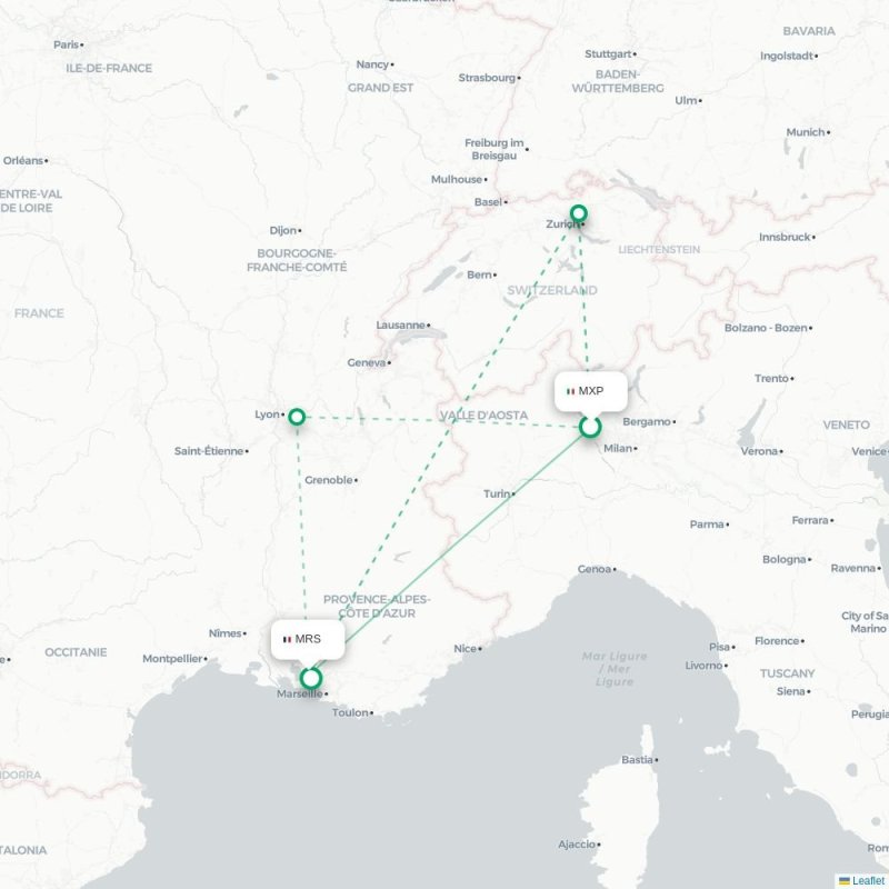 MXP - MRS route map