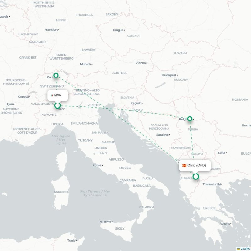 MXP - OHD route map