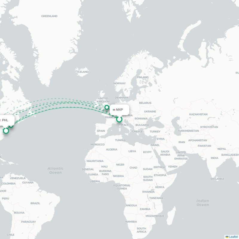 MXP - PHL route map