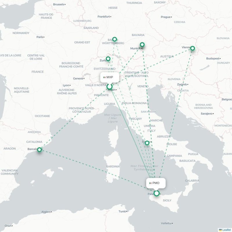 MXP - PMO route map