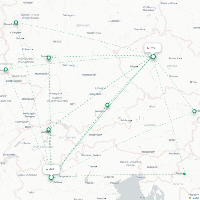 MXP - PRG route map