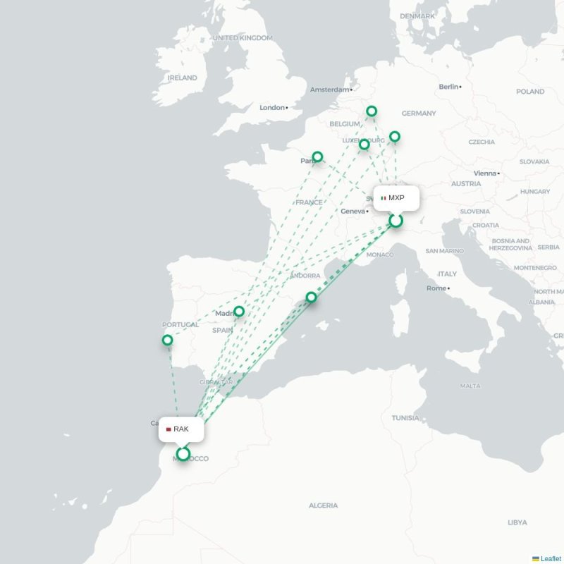 MXP - RAK route map