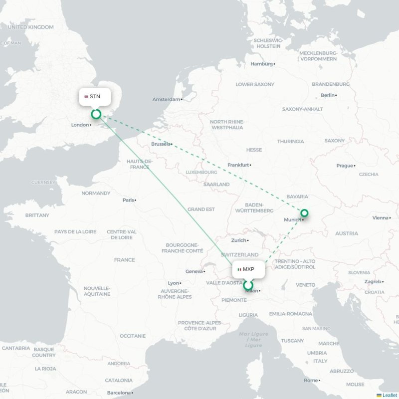 MXP - STN route map